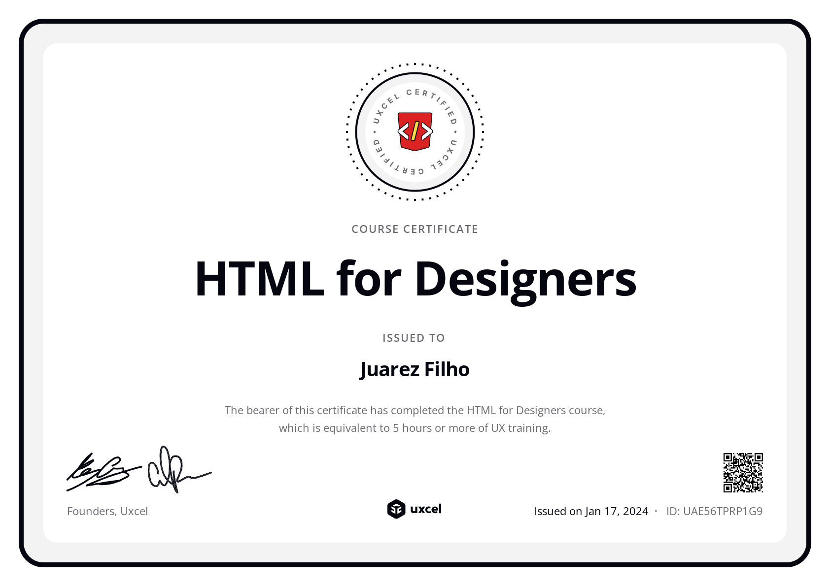 Juarez Filho's certificate